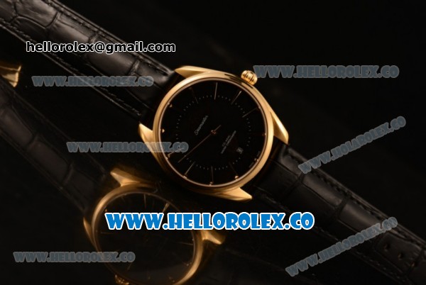 Omega De Ville Tresor Master Co-Axial Clone 8800 Automatic Yellow Gold Case with Black Dial and Black Leather Strap - (YF) - Click Image to Close