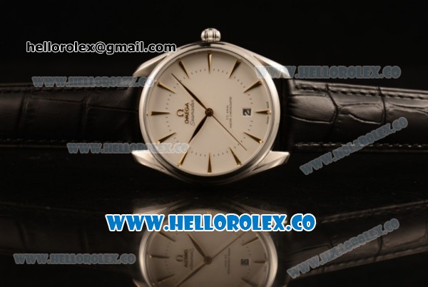 Omega De Ville Tresor Master Co-Axial Clone 8800 Automatic Steel Case Steel Bezel with White Dial and Black Leather Strap - (YF) - Click Image to Close