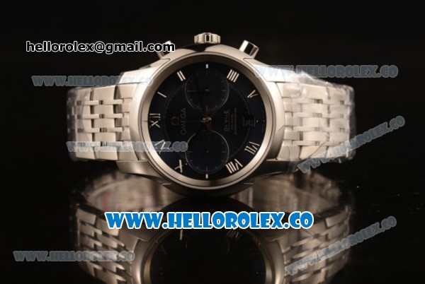 Omega De Ville Co-Axial Chrono Clone Omega 9300 Automatic Steel Case with Blue Dial and Steel Bracelet - (EF) - Click Image to Close