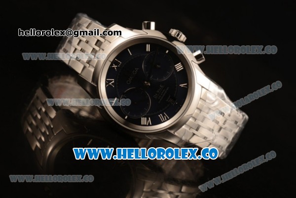 Omega De Ville Co-Axial Chrono Clone Omega 9300 Automatic Steel Case with Blue Dial and Steel Bracelet - (EF) - Click Image to Close