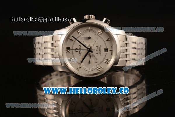 Omega De Ville Co-Axial Chrono Clone Omega 9300 Automatic Steel Case with White Dial and Steel Bracelet - (EF) - Click Image to Close