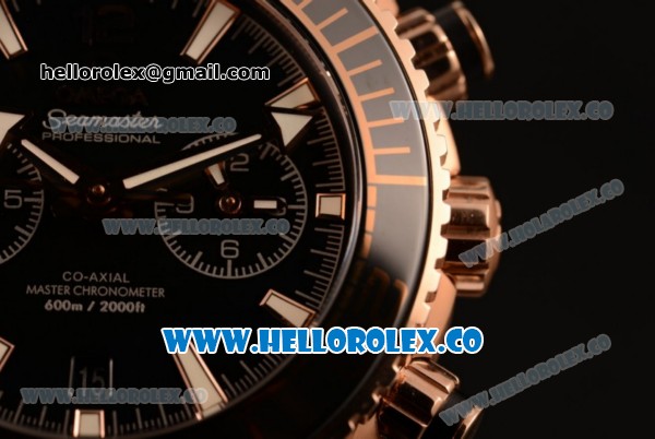 Omega Planet Ocean 600M Co-Axial Master Chronometer Chrono Clone Omega 9901 Automatic Rose Gold Case with Black Dial and Rose Gold Bracelet (EF) - Click Image to Close