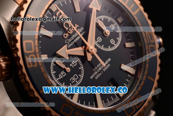 Omega Planet Ocean 600M Co-Axial Master Chronometer Chrono Clone Omega 9901 Automatic Two Tone Case with Blue Dial and Two Tone Bracelet (EF) - Click Image to Close