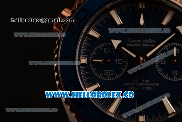 Omega Planet Ocean 600M Co-Axial Master Chronometer Chrono Clone Omega 9901 Automatic Steel Case with Blue Dial and Blue Leather Strap (EF) - Click Image to Close