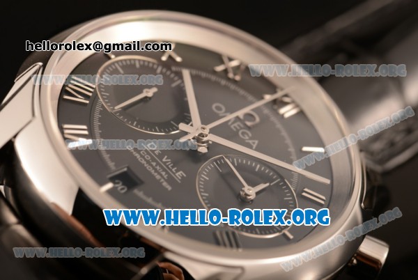 Omega De Ville Co-axial Chronograph Clone Omega 9300 Automatic Steel Case with Black Dial and Black Leather Strap (EF) - Click Image to Close