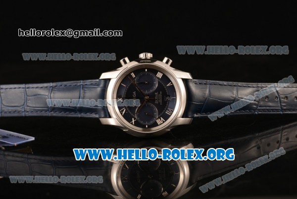 Omega De Ville Co-axial Chronograph Clone Omega 9300 Automatic Steel Case with Blue Dial and Blue Leather Strap (EF) - Click Image to Close