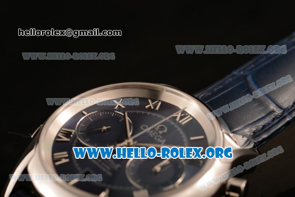 Omega De Ville Co-axial Chronograph Clone Omega 9300 Automatic Steel Case with Blue Dial and Blue Leather Strap (EF) - Click Image to Close
