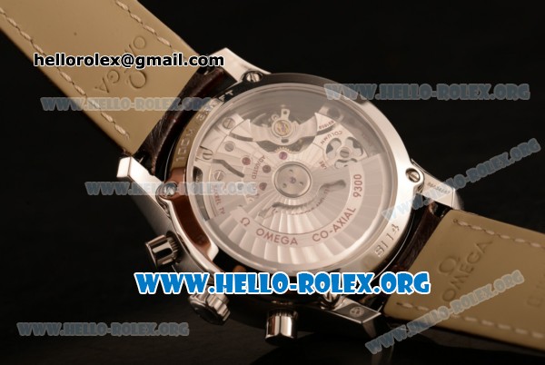 Omega De Ville Co-axial Chronograph Clone Omega 9300 Automatic Steel Case with White Dial and Brown Leather Strap (EF) - Click Image to Close