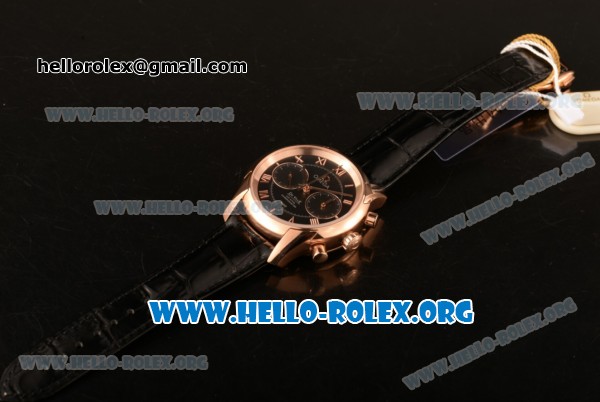 Omega De Ville Co-axial Chronograph Clone Omega 9300 Automatic Rose Gold Case with Black Dial and Black Leather Strap (EF) - Click Image to Close