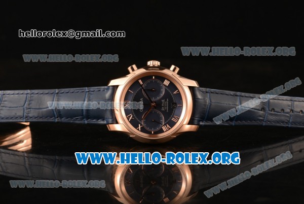 Omega De Ville Co-axial Chronograph Clone Omega 9300 Automatic Rose Gold Case with Blue Dial and Blue Leather Strap (EF) - Click Image to Close