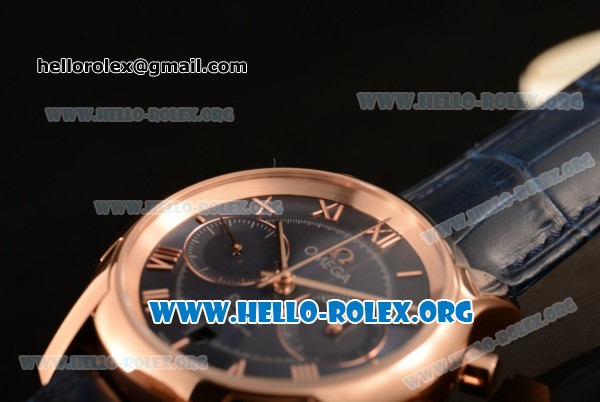 Omega De Ville Co-axial Chronograph Clone Omega 9300 Automatic Rose Gold Case with Blue Dial and Blue Leather Strap (EF) - Click Image to Close