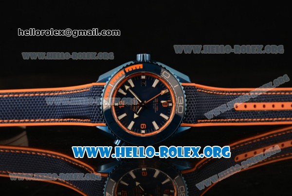Omega Seamaster Planet Ocean GMT "Big Blue" Clone Omega 8906 Automatic PVD Case with Blue Dial and Blue Rubber Strap (EF) - Click Image to Close