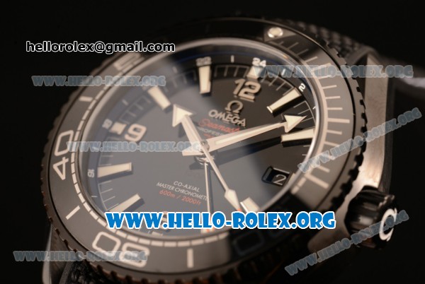 Omega Seamaster Planet Ocean GMT "Deep Black" Clone Omega 8906 Automatic PVD Case with Black Dial and Black Rubber Strap (EF) - Click Image to Close
