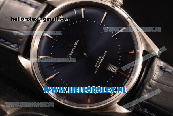 Omega De Ville Tresor Master Co-Axial Clone Omega 8801 Automatic Steel Case with Blue Dial and Black Leather Strap - Click Image to Close