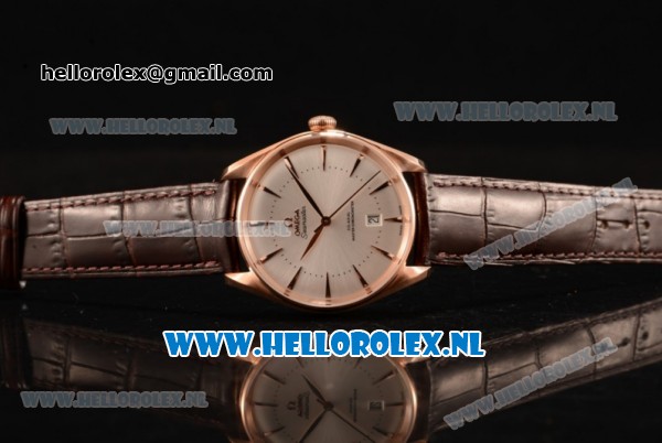 Omega De Ville Tresor Master Co-Axial Clone Omega 8801 Automatic Rose Gold Case with White Dial and Brown Leather Strap - Click Image to Close