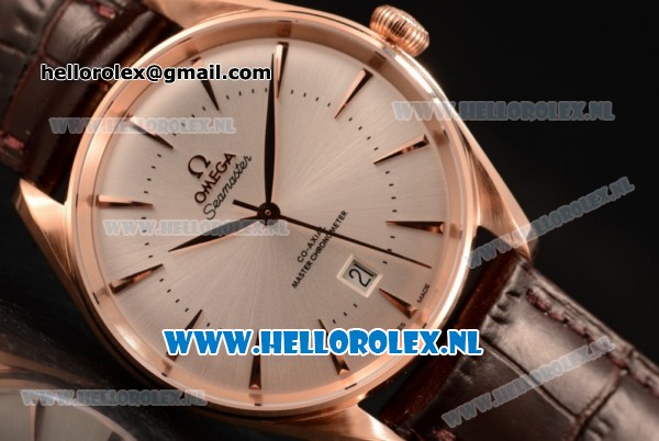 Omega De Ville Tresor Master Co-Axial Clone Omega 8801 Automatic Rose Gold Case with White Dial and Brown Leather Strap - Click Image to Close
