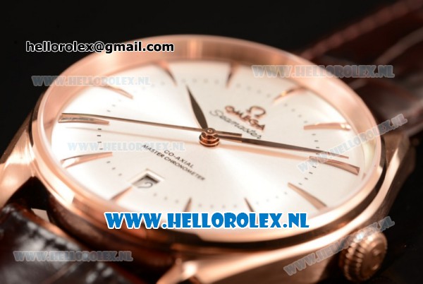 Omega De Ville Tresor Master Co-Axial Clone Omega 8801 Automatic Rose Gold Case with White Dial and Brown Leather Strap - Click Image to Close