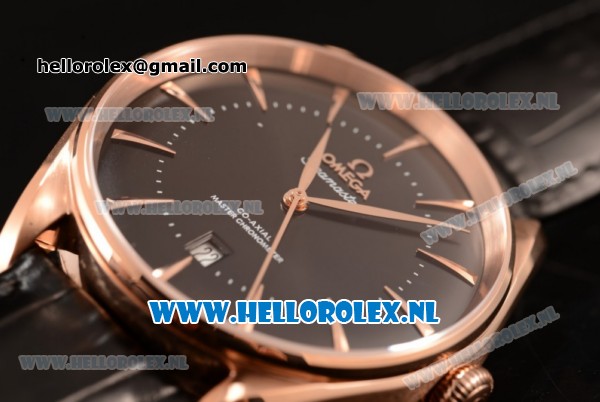 Omega De Ville Tresor Master Co-Axial Clone Omega 8801 Automatic Rose Gold Case with Black Dial and Black Leather Strap - 1:1 Original - Click Image to Close