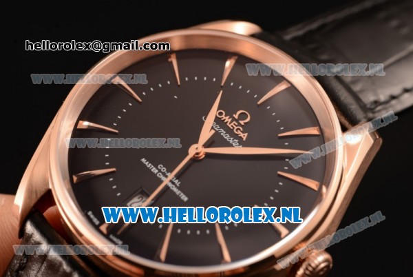 Omega De Ville Tresor Master Co-Axial Clone Omega 8801 Automatic Rose Gold Case with Black Dial and Black Leather Strap - 1:1 Original - Click Image to Close