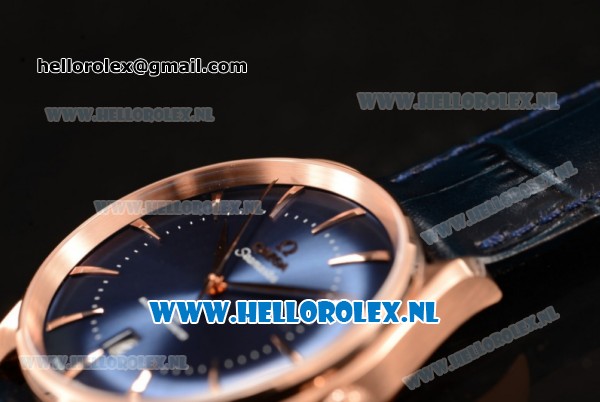 Omega De Ville Tresor Master Co-Axial Clone Omega 8801 Automatic Rose Gold Case with Blue Dial and Black Leather Strap - 1:1 Original - Click Image to Close