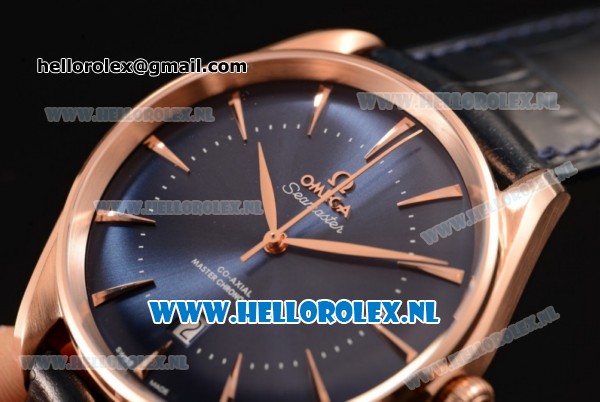 Omega De Ville Tresor Master Co-Axial Clone Omega 8801 Automatic Rose Gold Case with Blue Dial and Black Leather Strap - 1:1 Original - Click Image to Close