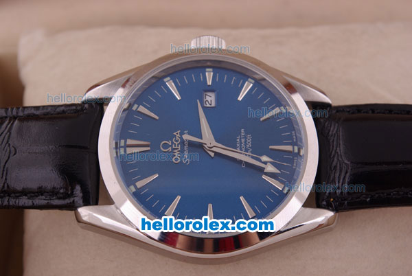 Omega Seamaster Automatic Movement with Blue Dial and Leather Strap - Click Image to Close