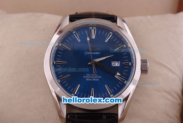 Omega Seamaster Automatic Movement with Blue Dial and Leather Strap - Click Image to Close