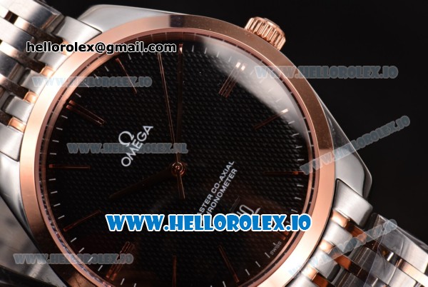 Omega De Ville Tresor Master Co-Axial Swiss ETA 2824 Automatic Two Tone with Black Dial Rose Gold Bezel and Stick Markers - Click Image to Close