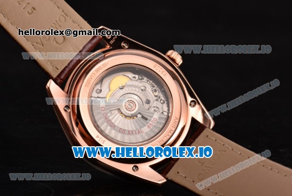 Omega De Ville Tresor Master Co-Axial Swiss ETA 2824 Automatic Rose Gold Case with Brown Leather Strap and White Dial - Click Image to Close