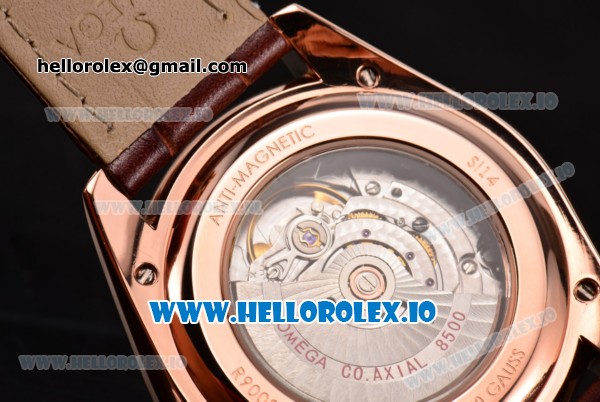 Omega De Ville Tresor Master Co-Axial Swiss ETA 2824 Automatic Rose Gold Case with Brown Leather Strap and White Dial - Click Image to Close