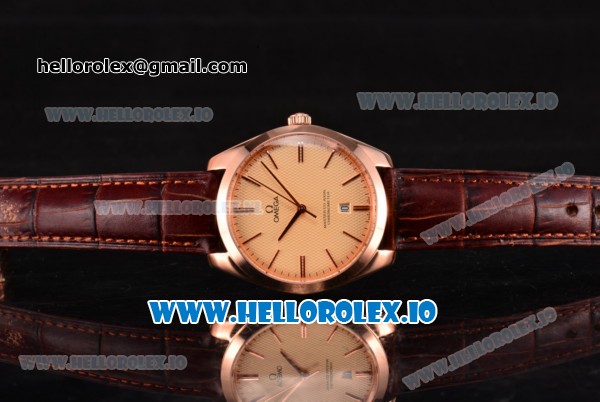 Omega De Ville Tresor Master Co-Axial Swiss ETA 2824 Automatic Rose Gold Case with Brown Leather Strap and Orange Dial - Click Image to Close