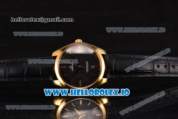 Omega De Ville Tresor Master Co-Axial Swiss ETA 2824 Automatic Yellow Gold Case with Black Leather Strap and Black Dial - Click Image to Close