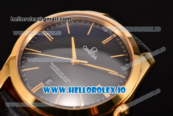 Omega De Ville Tresor Master Co-Axial Swiss ETA 2824 Automatic Yellow Gold Case with Black Leather Strap and Black Dial - Click Image to Close
