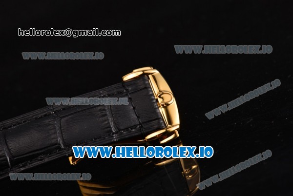 Omega De Ville Tresor Master Co-Axial Swiss ETA 2824 Automatic Yellow Gold Case with Black Leather Strap and Black Dial - Click Image to Close