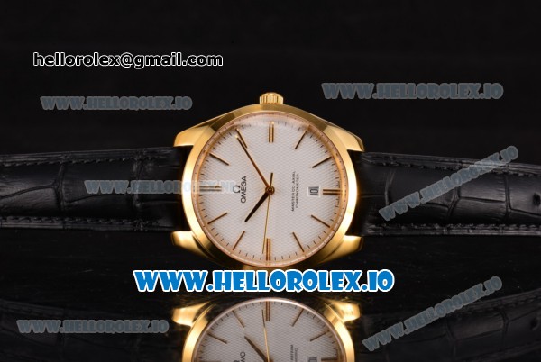Omega De Ville Tresor Master Co-Axial Swiss ETA 2824 Automatic Yellow Gold Case with Black Leather Strap and White Dial - Click Image to Close