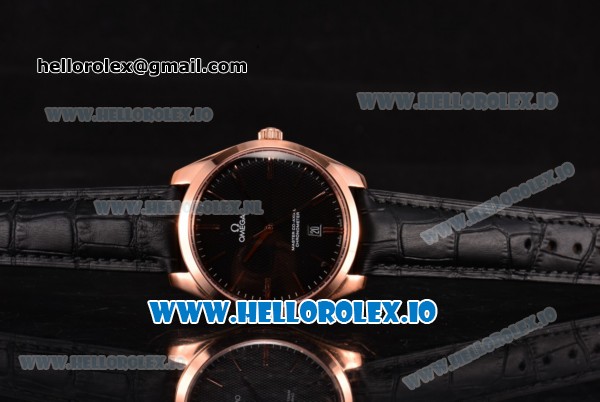 Omega De Ville Tresor Master Co-Axial Swiss ETA 2824 Automatic Rose Gold Case with Black Leather Strap and Black Dial - Click Image to Close