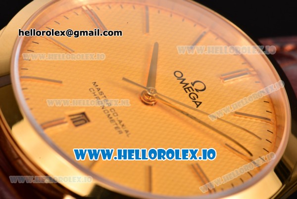 Omega De Ville Tresor Master Co-Axial Swiss ETA 2824 Automatic Yellow Gold Case with Brown Leather Strap and Gold Dial - Click Image to Close