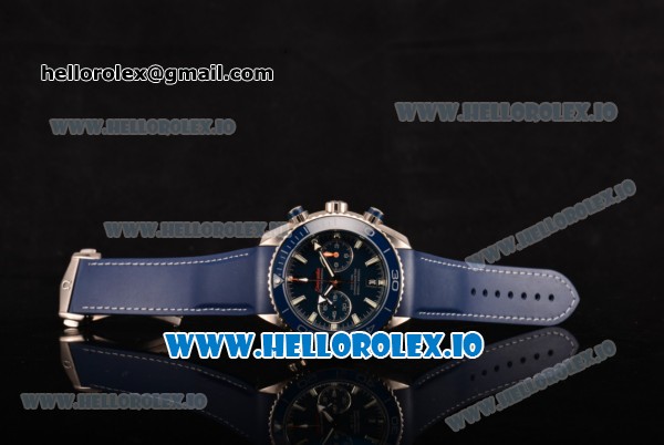 Omega Seamaster Planet Ocean Chrono Swiss Valjoux 7750 Automatic Titanium Case with Blue Dial and Stick Markers (BP) - Click Image to Close