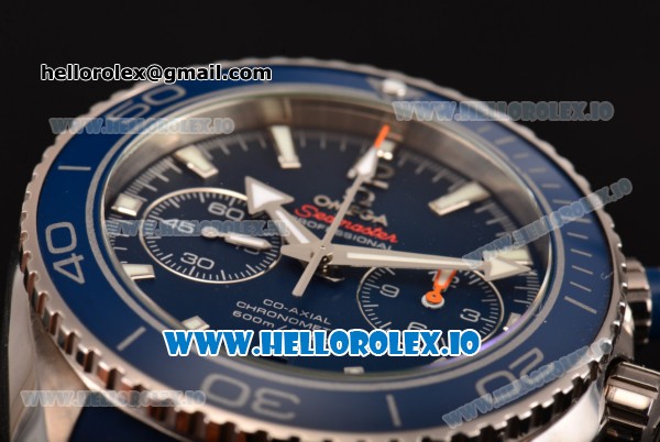 Omega Seamaster Planet Ocean Chrono Swiss Valjoux 7750 Automatic Titanium Case with Blue Dial and Stick Markers (BP) - Click Image to Close
