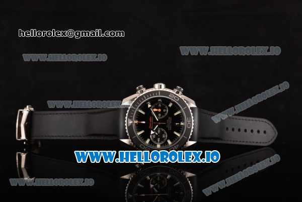 Omega Seamaster Planet Ocean Chrono Swiss Valjoux 7750 Automatic Steel Case with Black Dial Stick Markers and Black Rubber Strap (BP) - Click Image to Close