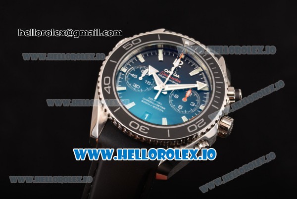 Omega Seamaster Planet Ocean Chrono Swiss Valjoux 7750 Automatic Steel Case with Black Dial Stick Markers and Black Rubber Strap (BP) - Click Image to Close