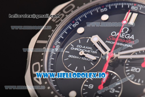 Omega Seamaster Diver 300M Co-Axial Chrono Swiss Valjoux 7753 Automatic Steel Case with Black Dial and White Markers - Click Image to Close