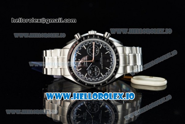 Omega Speedmaster Racing Master Clone Omega 9900 Automatic Steel Case/Bracelet Black Dial With Stick Markers- 1:1 Original(JH) - Click Image to Close
