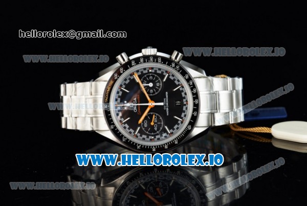 Omega Speedmaster Racing Master Clone Omega 9900 Automatic Steel Case/Bracelet Black Dial With Stick Markers(JH) - Click Image to Close