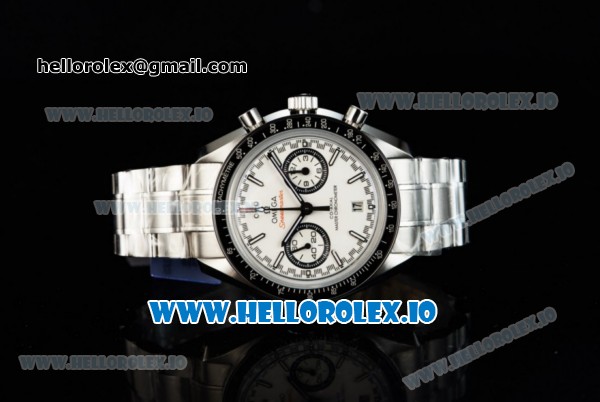 Omega Speedmaster Racing Master Clone Omega 9900 Automatic Steel Case/Bracelet White Dial With Stick Markers(JH) - Click Image to Close