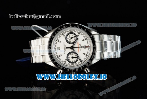 Omega Speedmaster Racing Master Clone Omega 9900 Automatic Steel Case/Bracelet White Dial With Stick Markers(JH) - Click Image to Close