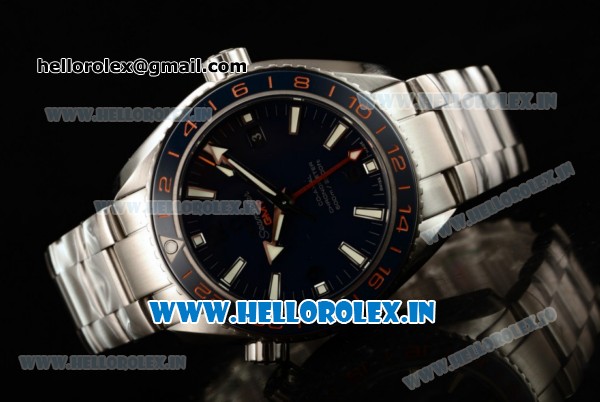 Omega Seamaster Planet Ocean 600M Co-axial GMT Clone Omega 8605 Automatic Steel Case Blue Dial With Stick Markers Steel Bracelet-1:1 Original(KW) - Click Image to Close