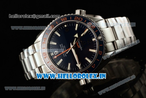 Omega Seamaster Planet Ocean 600M Co-axial GMT Clone Omega 8605 Automatic Steel Case Blue Dial With Stick Markers Steel Bracelet-1:1 Original(KW) - Click Image to Close