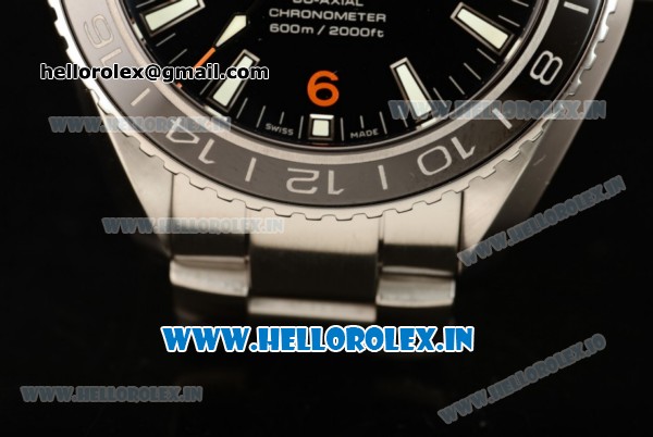 Omega Seamaster Planet Ocean 600M Co-axial GMT Clone Omega 8605 Automatic Steel Case Black Dial With Stick/Arabic Numeral Markers Steel Bracelet- 1:1 Original(KW) - Click Image to Close