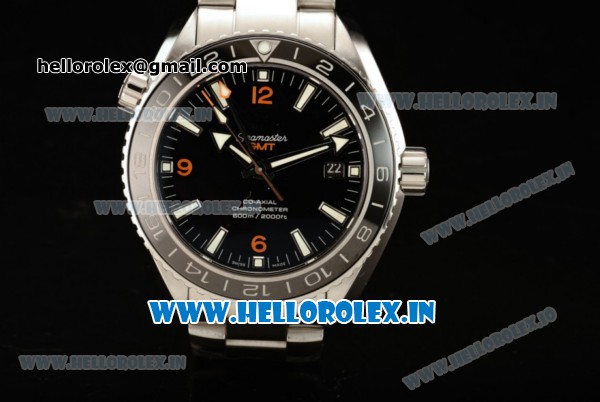 Omega Seamaster Planet Ocean 600M Co-axial GMT Clone Omega 8605 Automatic Steel Case Black Dial With Stick/Arabic Numeral Markers Steel Bracelet- 1:1 Original(KW) - Click Image to Close